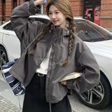 Purpdrank  Flesh Covering Charge Coat Women's Spring Autumn 2023 New Loose Lazy Style Young Short Workwear Hooded Windbreaker Solid Color B