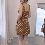 Purpdrank   Summer New Women's Polka Dot Mini Dress Sleeveless V Neck Tie Strap Backless Bodycon Sundress Sexy Casual Beach Dress