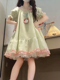 Purpdrank  French Elegant Bow Patchwork Loose Dress 2000s Summer Japanese Sweet Kawaii Dress Y2k Harajuku Vintage One Piece Dress Korean