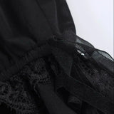 Purpdrank  Spring Summer Black Chiffon Lantern Pants Women Spliced Lace Elastic Waist Ruffles Cuff Long Loose Trousers Full Length Bottom