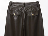 Purpdrank  European style new women's fashionable and versatile simple solid color faux leather straight leg pants