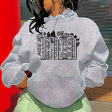 Purpdrank  Women's Fleece-Lined Hooded Sweater Autumn Winter European American Fashion Printed Back Bag Collar Style