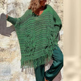 Purpdrank  Autumn Women Solid Color Irregular Pullover Dress Fashion V Neck Long Sleeve Tassel Knitted Sweater Casual Loose Ladies Sweater