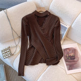 Purpdrank  Lace Criss-Cross Knitted Sweaters Women's Autumn Winter Sexy Hollow Out Pullovers Popular V-neck Long Sleeve Slim Tops Knitwear