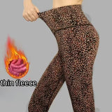 Purpdrank Plus Size Women's Clothing Basic Tight Leggings Retro Leopard Pencil Pants Casual New Outerwear Winter Warm Fleece Women's Pants