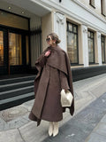 Purpdrank  Vintage Fashion Long Scarf Collar Overcoats Women's Casual Double Breasted Pockets Coats 2025 Autumn Lady High Street Outerwears