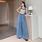 Purpdrank  Vintage High Waist Women's Denim Pants 2025 New Spring Summer Lace-up Casual Loose Lantern Wide Leg Jeans Pants Female