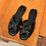Purpdrank  Soft Leather Cross Weave Design Women Slippers High Quality Comfortable Slide Sandals Summer Beach Flat Sandals Women Flip Flop