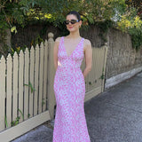 Purpdrank  Elegant Sexy Lace Dress Women Slim V Neck Backless Sleeveless Vestidos Female 2025 Spring Summer Fashion Chic High Waist Dresses