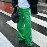 Purpdrank  Women's y2k Aesthetic Striped Print Pants Loose Elastic Waist Drawstring Straight Leg Casual Sweatpants with Pockets Streetwear
