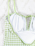 Purpdrank  String One Piece Suit Bandage Swimwear Women's Swimsuit Plaid Print Bathing Suit Sexy Swimming Wear Beach Monokini Summer