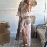 Purpdrank  Casual O Neck Loose Pullover Dress Retros Commuting Pleated Irregular Dresses Early Spring Flare Long Sleeve Floral Print Dress