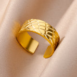 Purpdrank - Stainless Steel Rings for Women Jewelry Accessories Simple Vintage Gold Color Electroplated Adjustable Double Layer Wide Ring