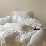 Purpdrank  French Double Layer Lace Ruffles Seersucker Bedding Set Duvet Cover Set Bedsheet Pillowcases INS Style Girls Room Bed Linen Set