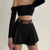 Purpdrank  High Stree Shorts Women High Waisted Solid Pleated A-Line Skirt Fashion Casual Streetwear Shorts Skirts Summer 2026 New