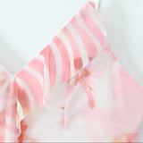 Purpdrank  Sexy Bow Ruffles V neck Tie-dye Print Mini Sling Dress Women Hollow Out Front Ruched Package Hips Irregular Robe Holiday