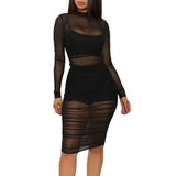 Purpdrank  Summer New European Nightclub Gauze Dress + Small Vest + Shorts Three-piece Set Women Clothing Sexy Dress