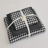 Purpdrank  Checkered washed cotton 4-piece bed sheet set, 4-piece simple quilt set, student dormitory bedding set