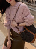 Purpdrank  Women's Sweaters Autumn Winter Fashion Comfortable Plain 2025 Texture Elegant Long Sleeve Round Neck Daily Sweaters
