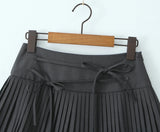 Purpdrank  Y2K American Retro Women Gray Solid Color Bow Belt Ruched Pleated Mini Skirt Side Zipper A-line Short Saia Skirt Cool Girl