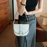 Purpdrank  Famous Brand Saddle Shoulder Bags For Women Golden Hardware Solid Color PU Crossbody Bag New Luxury Designer Handbags