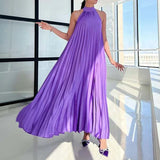 Purpdrank  Women Sexy Off Shoulder Dress New Elegant Solid Swing Loose Party Dress Spring Female Halter Slim Banquet Long Dress