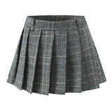 Purpdrank  Women Side Zipper Waist Plaid Tweed Mini Pleated Skirt The Spice Girls Ruched Hem A-line Short Skirts with Shorts lining