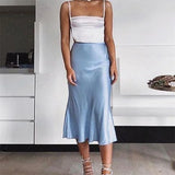 Purpdrank  Satin Skirt Women Summer Clothes Solid Color High Waist Bodycon Midi Skirts Elegant Evening Party Skirts Streetwear