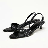 Purpdrank  Fashion Polka Dot Kitten Heel Design Sandals Women High Quality Satin Back Strap Buckle Heels Sandal Comfort Elegant Dress Shoes