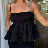 Purpdrank  Women's Spaghetti Strap Smocked Camisole Chic Summer Open Back Slips Babydoll Cami Tops Basics Vests