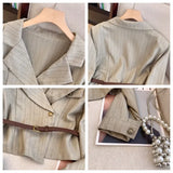 Purpdrank  Korean Niche Striped Blazer for Women Fashion Design Sense with Belt Suits Jacket Elegant Office Ladies All Match Coat Outerwear