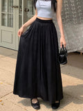 Purpdrank  High Quality Niche High-waisted Satin Skirt Women French A Line Black Long Skirt Female Elegant Pleated Black Faldas 2025 New