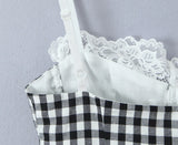 Purpdrank  Sexy Black White Plaid Spliced Lace With Wire Chest Corset Camis Women Side Zipper Crop Top Camisoles Bra Tank Vest