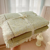 Purpdrank  Double Layer Yarn Bedding Set Print Floral Four Pieces Set Soft Comfortable Duvet Cover Bed Sheet With Pillowcases Home Textiles