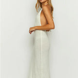 Purpdrank  Spice Girls New Style Halter Dress Women's Clothing Sexy Lace-up Backless Knit White Party Dresses Long Dresses Female Traf