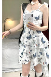 Purpdrank   French Style Tea Break Butterfly Floral Lace Trim Halter Dress Women's Summer Slimming Short Skirt Waist Cinched Midi Dress