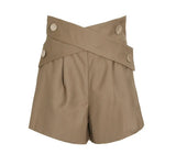 Purpdrank  Summer High Waist Shorts Cross Bandage Buttons Decoration Loose Wide Leg Casual Short Pants Khaki