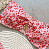 Purpdrank  Pink Floral Pirnted Sexy Sleeveless Low Waist Bikini Set For Women Boho Beach Swim Wear Suit Casual Two Pieces Sets Swimsuit