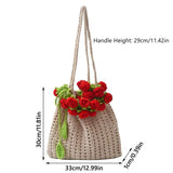 Purpdrank  Rose Crochet Handbag Spring Cute Knitted Shoulder Bag Romantic Designer Floral Hollowed Out Ladies Shoulder Bag Armpit Bag