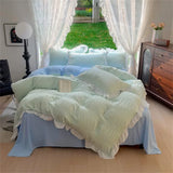 Purpdrank  INS Princess Bedding Set - 4PC Ruffled Trim Quilt Cover (Girls' Duvet Set, Queen/King Size Home Decor)