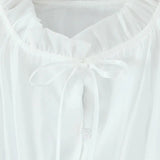 Purpdrank  Stylish Yellow Bow Wood ears O collar Short Lantern Sleeve Shirt Women 2 Layers Ruffles Hem Chiffon Crop Tops Blouse Femme