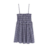 Purpdrank  2 style wears Retro French Blue Gingham Plaid Print Sling Dress Sexy Elastic Body Summer Woman Dresses Strapless Holiday Robe