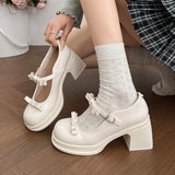 Purpdrank  Elegant Bowknot High Heeled Mary Jane Shoes Women Ankle Buckle Platform Pumps Woman Japanese Patent Leather Lolita Shoes Female