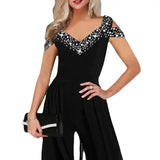 Purpdrank  Europe Fashion Design Sexy Women's Summer New Fashion Print V-neck Off-the-shoulder High Waist Jumpsuit Women