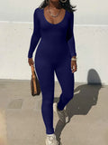 Purpdrank  Autumn Jumpsuits 2025 Women's French Sexy Plain Long Sleeve Scoop Neck Ankle Skinny Fit Daily Basic Jumpsuits