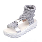 Purpdrank  Sandals Women Braided Geometric Wedge Knitted Elastic Summer Shoes Mesh Flat Sandals Hollow Out Female Sandals Mujer