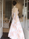 Purpdrank  Elegant Floral Print Sleeveless Maxi Dress Cut-out Waist Design Party Sexy  Backless Straps Colorful Halter Evening Long Dresses