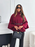 Purpdrank  Luxury Wool Coat Bat Sleeve Jacket Women's Autumn Winter Tweed Jacket Cape Warm Loose Outerwear Design Belt Button Free Shipping