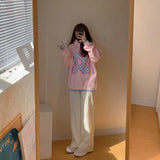 Purpdrank  Kawaii Clothes Sweatshirts Women Hooded Floral Printed Pink Hoodies 2025 Autumn Preppy Style Gentle Pullover Tops