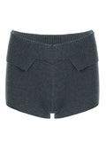 Purpdrank  Women Casual Gray Knit Shorts American Retro Style Folded Slit Elastic Waist Slim Pure Color Stretch Shorts for Home Wear